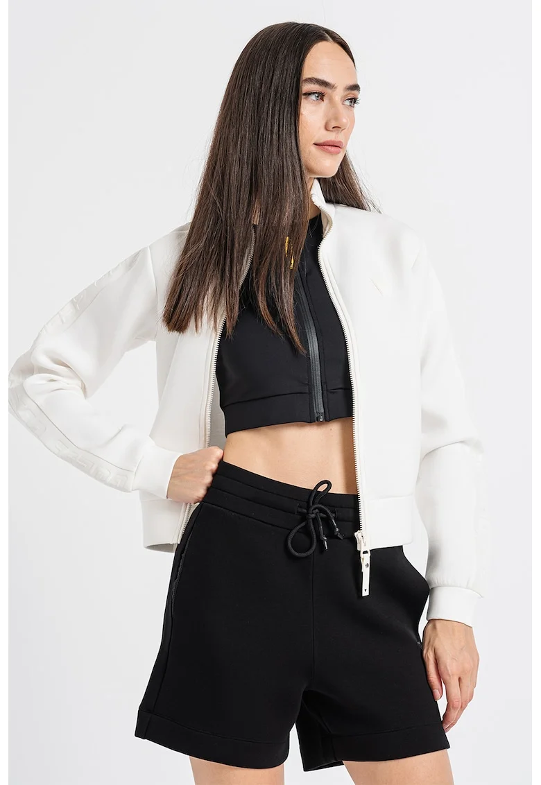 Bluza cu fermoar pentru fitness, Negru/Alb optic
