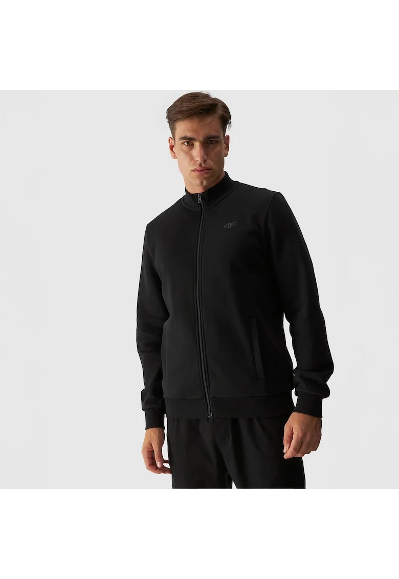 Hanorac sport barbati  negru, bumbac, cu maneci elastice, cu buzunare laterale