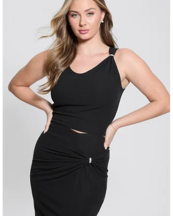 Top cu decolteu rotund, Negru