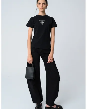 Tricou cu logo brodat pe piept, Negru/Alb murdar
