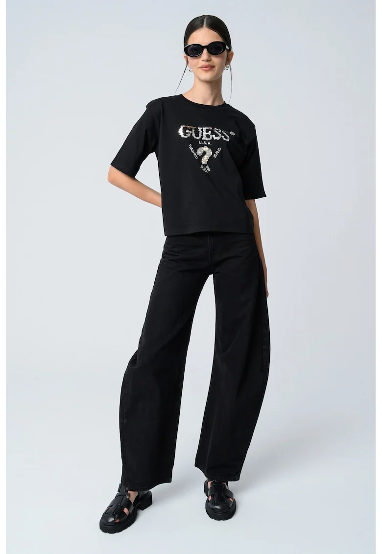 Tricou din bumbac cu paiete pentru antrenament, Negru