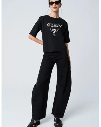 Tricou din bumbac cu paiete pentru antrenament, Negru