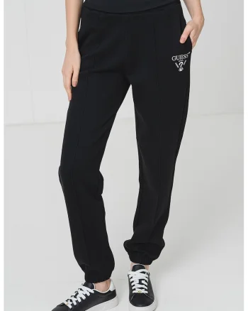Pantaloni de trening cu logo brodat, Negru/Alb optic
