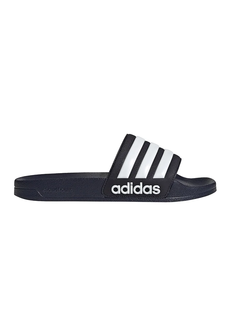 Papuci cu logo Adilette, Alb/Bleumarin