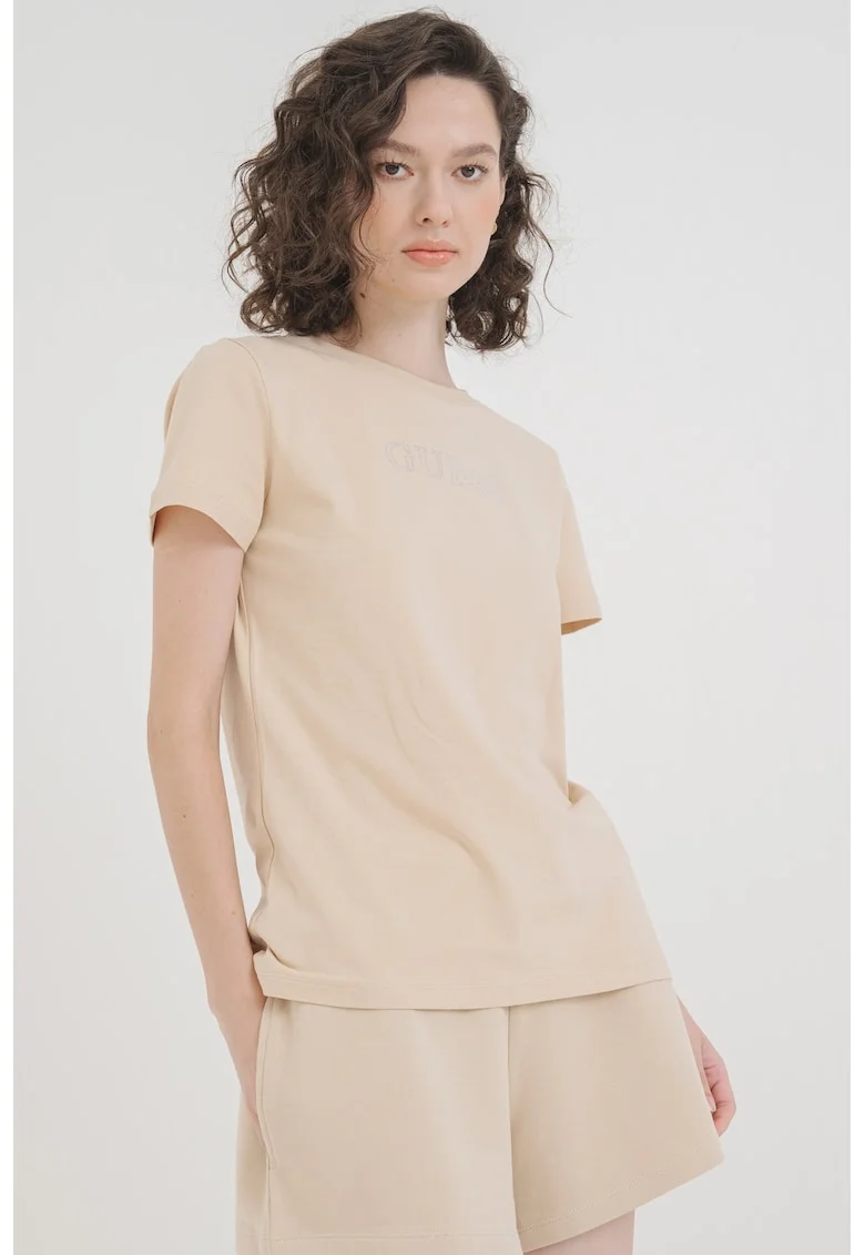 Tricou cu logo, pentru fitness, Bej/Argintiu