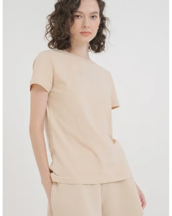 Tricou cu logo, pentru fitness, Bej/Argintiu