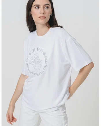 Tricou supradimensionat cu logo brodat, Alb optic/Argintiu