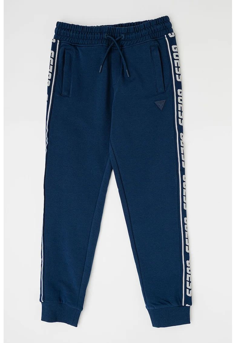 Pantaloni de trening cu benzi logo laterale, Bleumarin