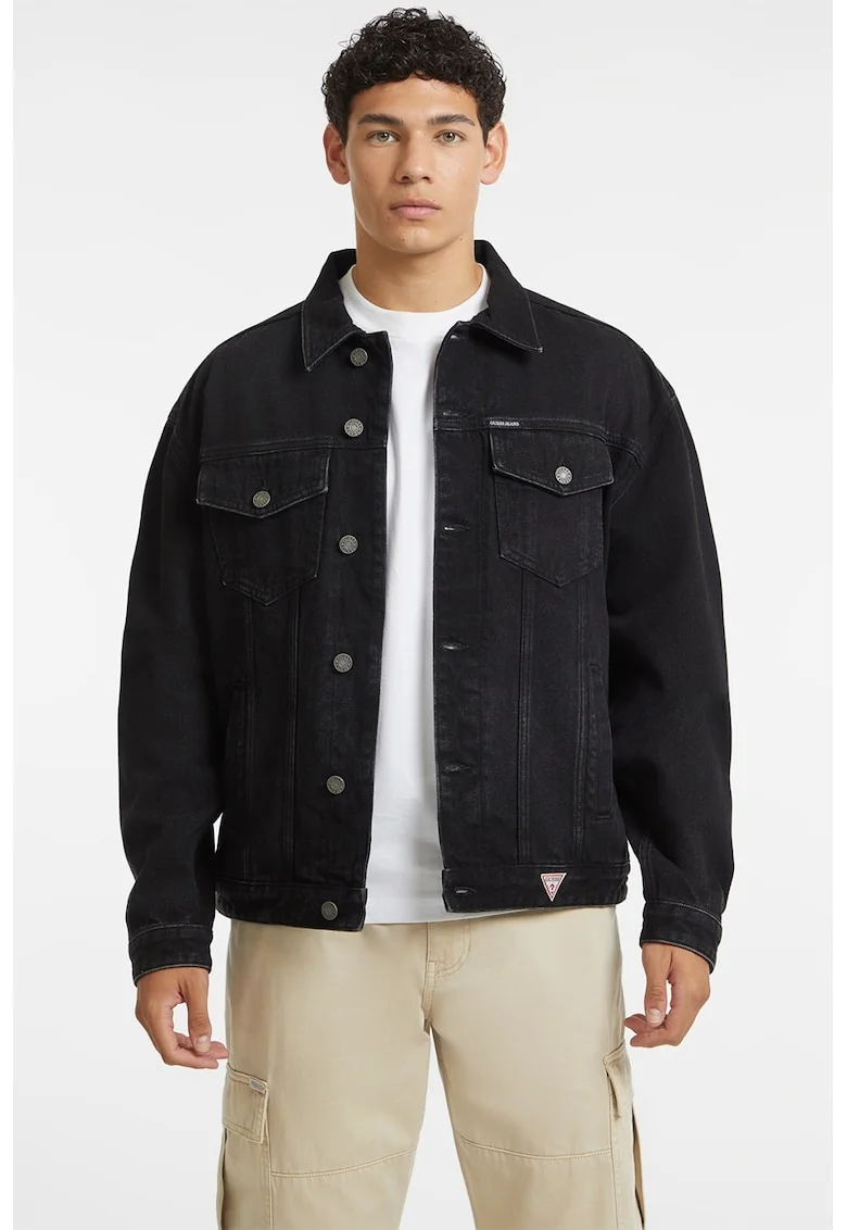 Jacheta din denim cu nasturi, Negru