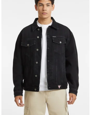 Jacheta din denim cu nasturi, Negru