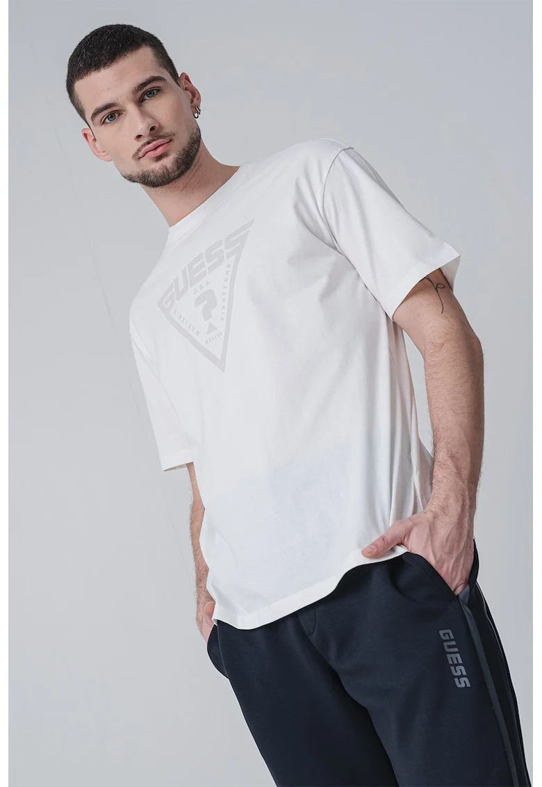 Tricou relaxed fit cu logo, Alb/Gri deschis