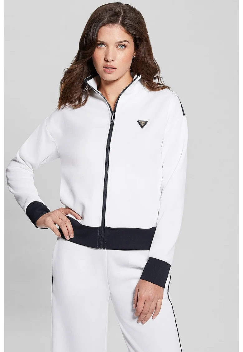 Bluza de trening cu maneci cazute, pentru fitness, Alb/Negru