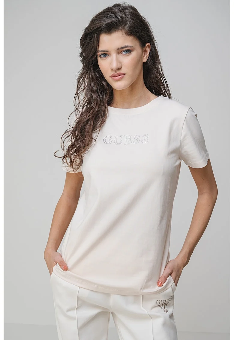 Tricou cu logo, pentru fitness, Alb murdar