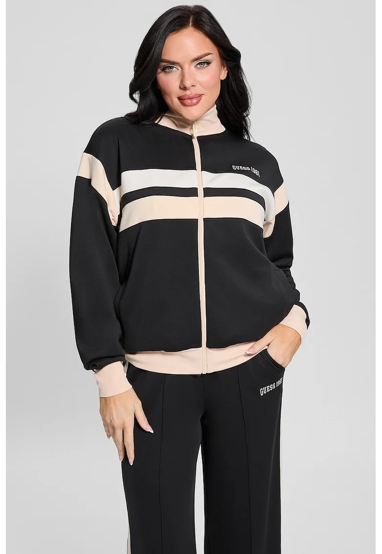 Bluza de trening cu fermoar, pentru antrenament, Alb/Negru/Piersica