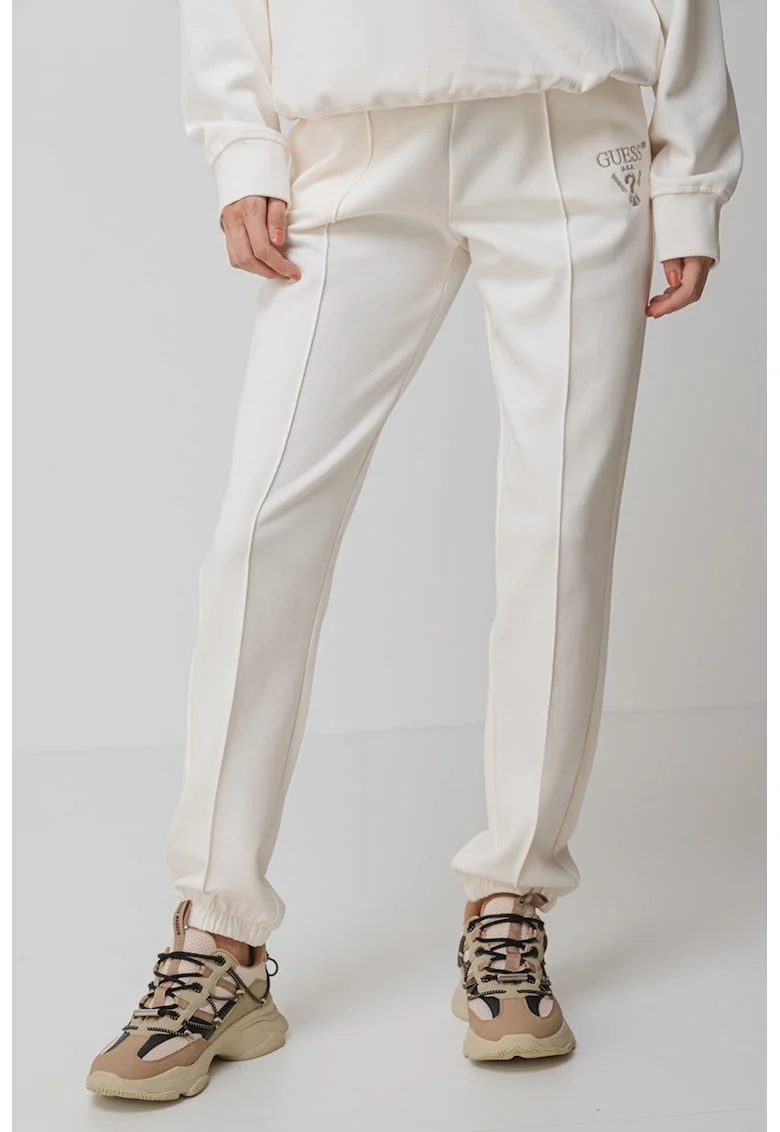 Pantaloni de trening cu logo brodat, Alb fildes