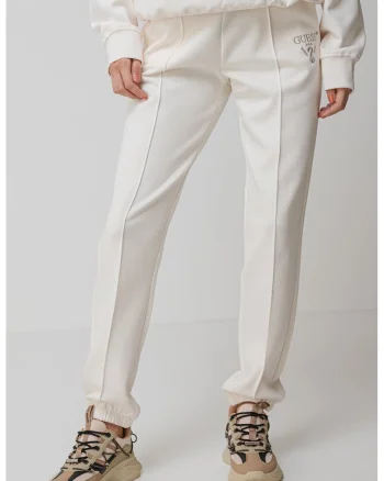 Pantaloni de trening cu logo brodat, Alb fildes