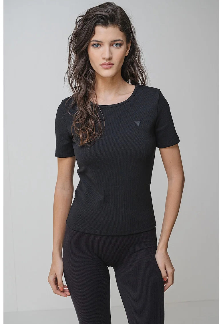 Tricou slim fit, pentru fitness, Negru