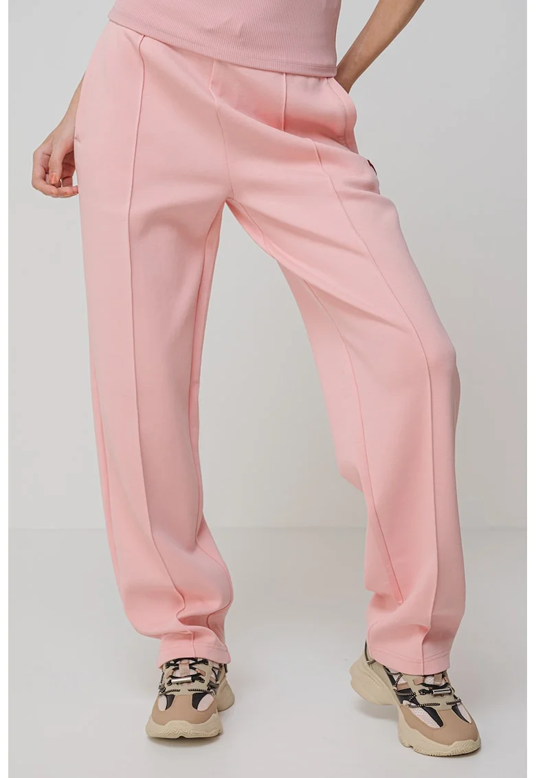 Pantaloni drepti cu talie inalta, pentru fitness, Roz pastel
