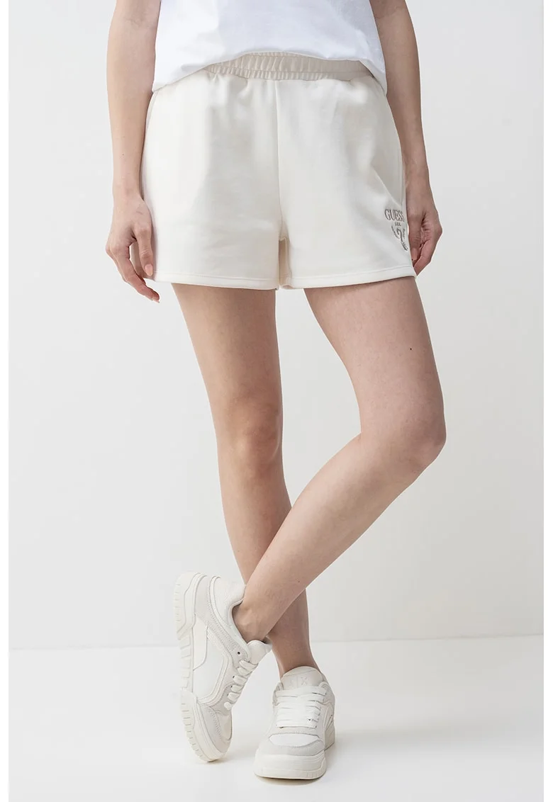 Pantaloni scurti cu broderie logo, Crem