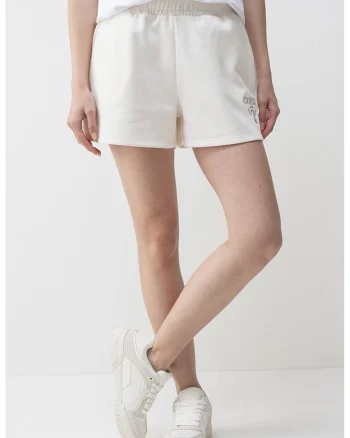 Pantaloni scurti cu broderie logo, Crem