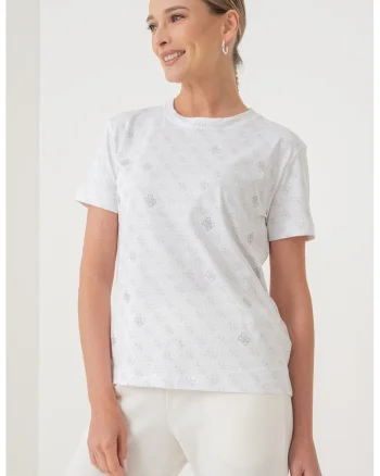 Tricou cu model monograma, Alb/Gri deschis/Argintiu