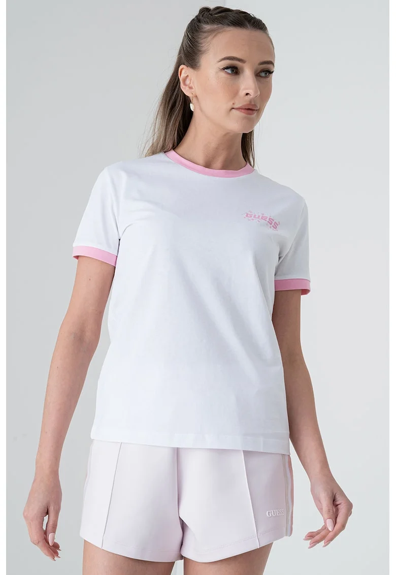 Tricou din bumbac pentru fitness, Alb/Roz