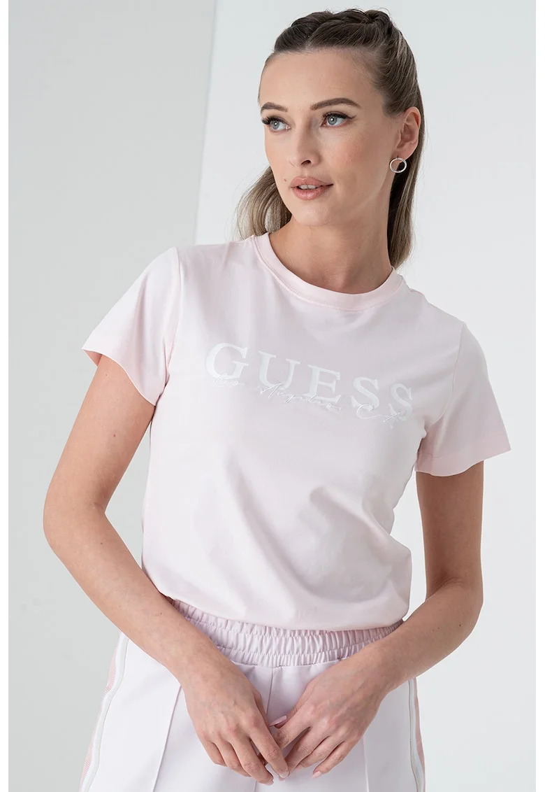 Tricou cu imprimeu logo pentru fitness, Alb/Roz pal