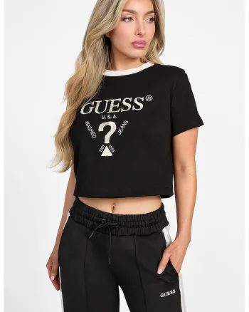 Tricou crop cu logo, pentru fitness, Auriu/Negru