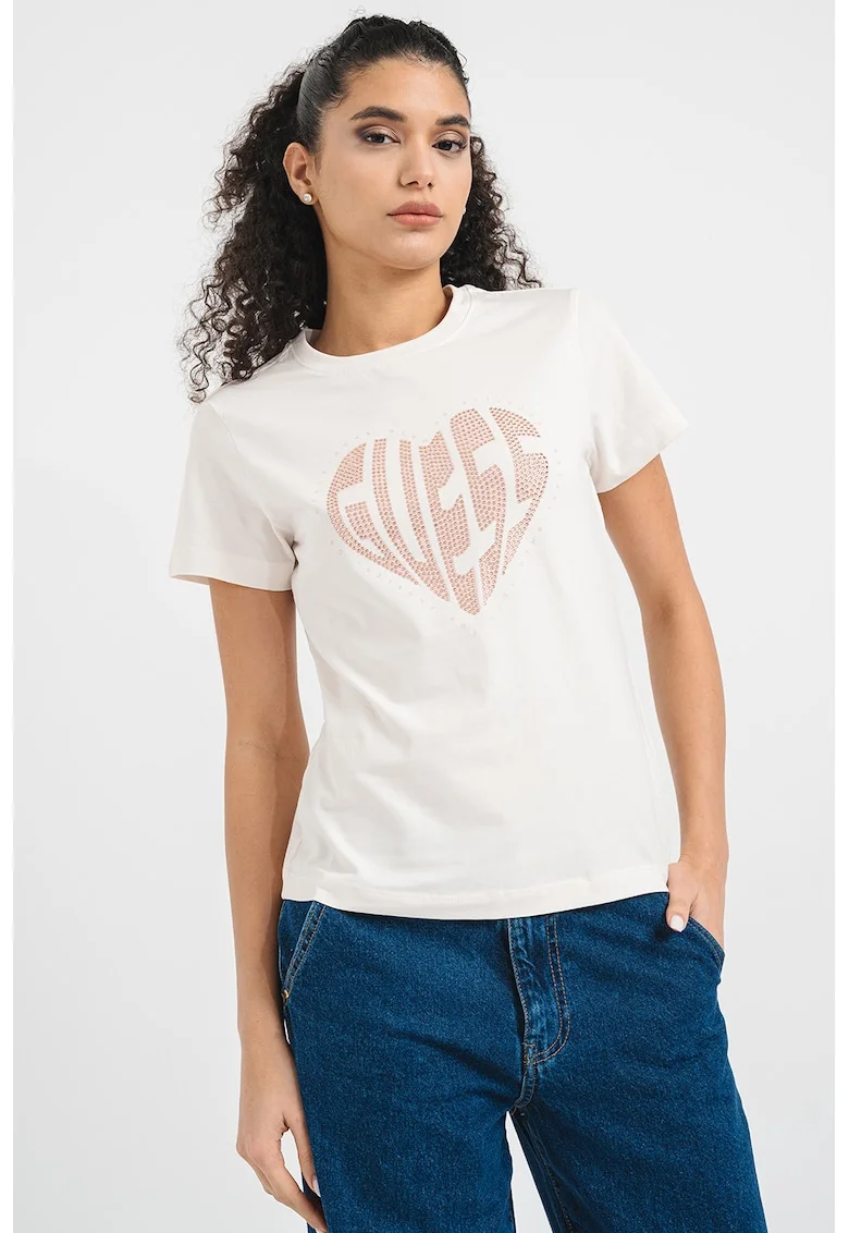 Tricou cu logo pentru fitness, Alb murdar