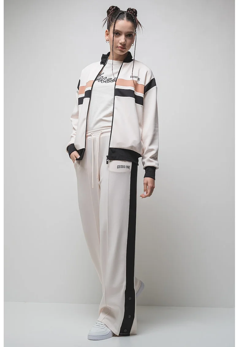 Bluza de trening cu fermoar, pentru antrenament, Alb/Negru