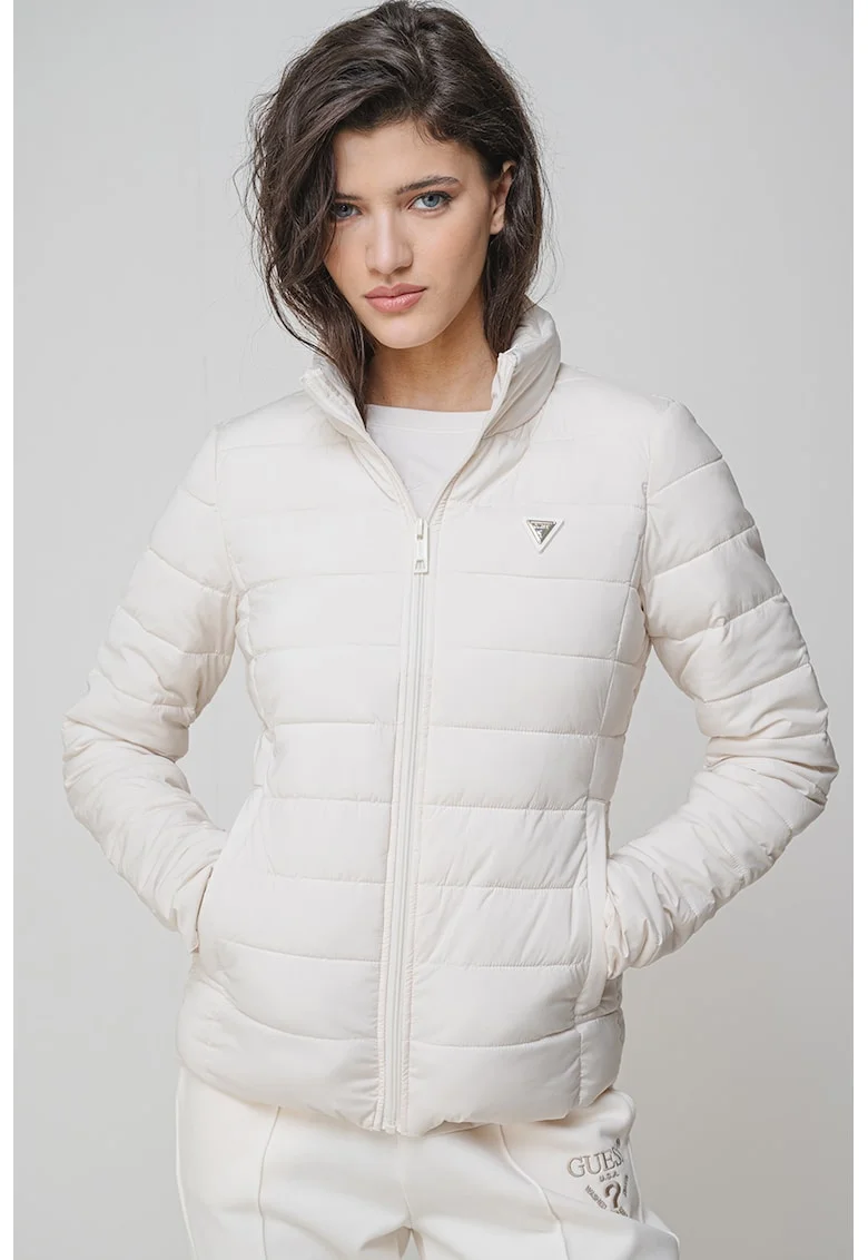 Geaca slim fit pentru fitness, Alb murdar
