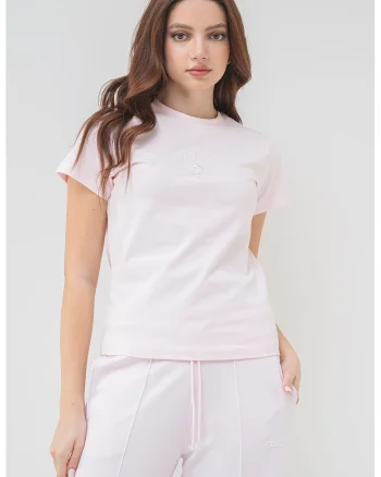 Tricou cu logo brodat pe piept, Roz pal