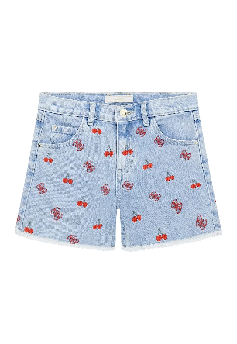 Pantaloni scurti din denim cu broderie, Rosu/Albastru deschis