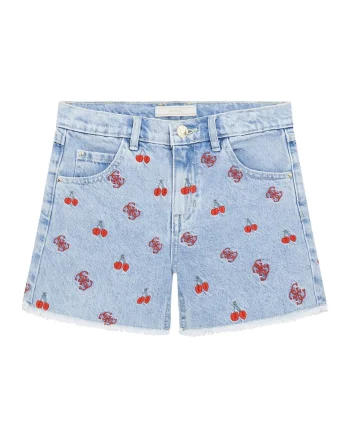 Pantaloni scurti din denim cu broderie, Rosu/Albastru deschis
