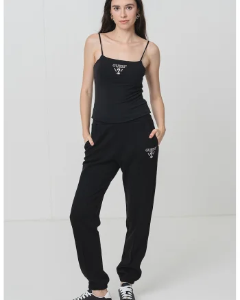 Top cu logo brodat, Negru stins/Alb murdar