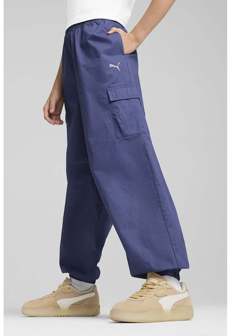 Pantaloni cargo cu talie elastica, Albastru inchis