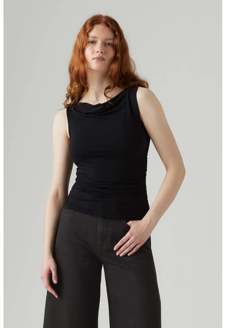 Top slim fit cu fronseuri, Negru