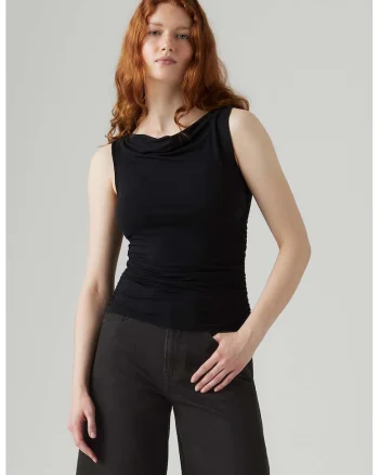 Top slim fit cu fronseuri, Negru