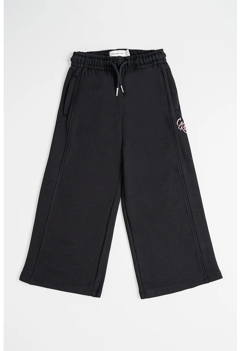 Pantaloni de trening cu logo si snururi, Negru/Roz