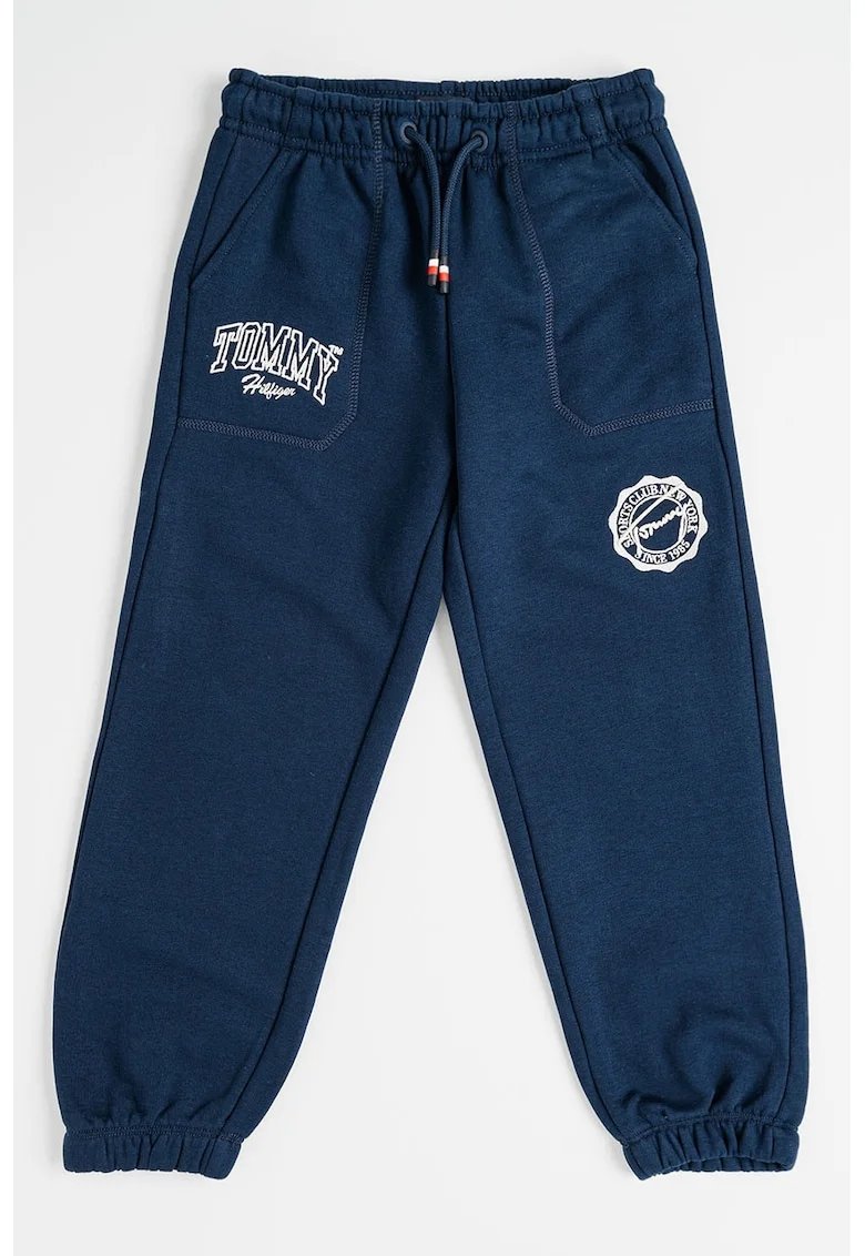Pantaloni de trening cu doua buzunare, Alb fildes/Bleumarin