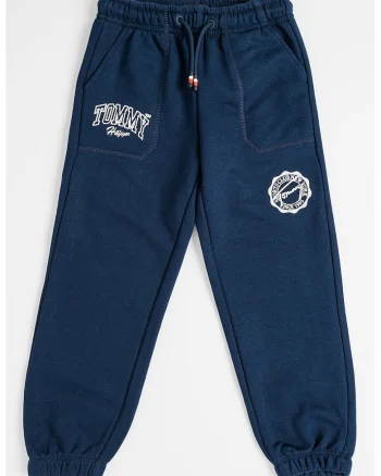Pantaloni de trening cu doua buzunare, Alb fildes/Bleumarin