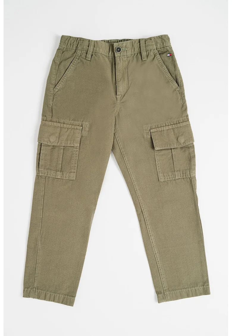 Pantaloni cargo din amestec de bumbac organic, Verde inchis