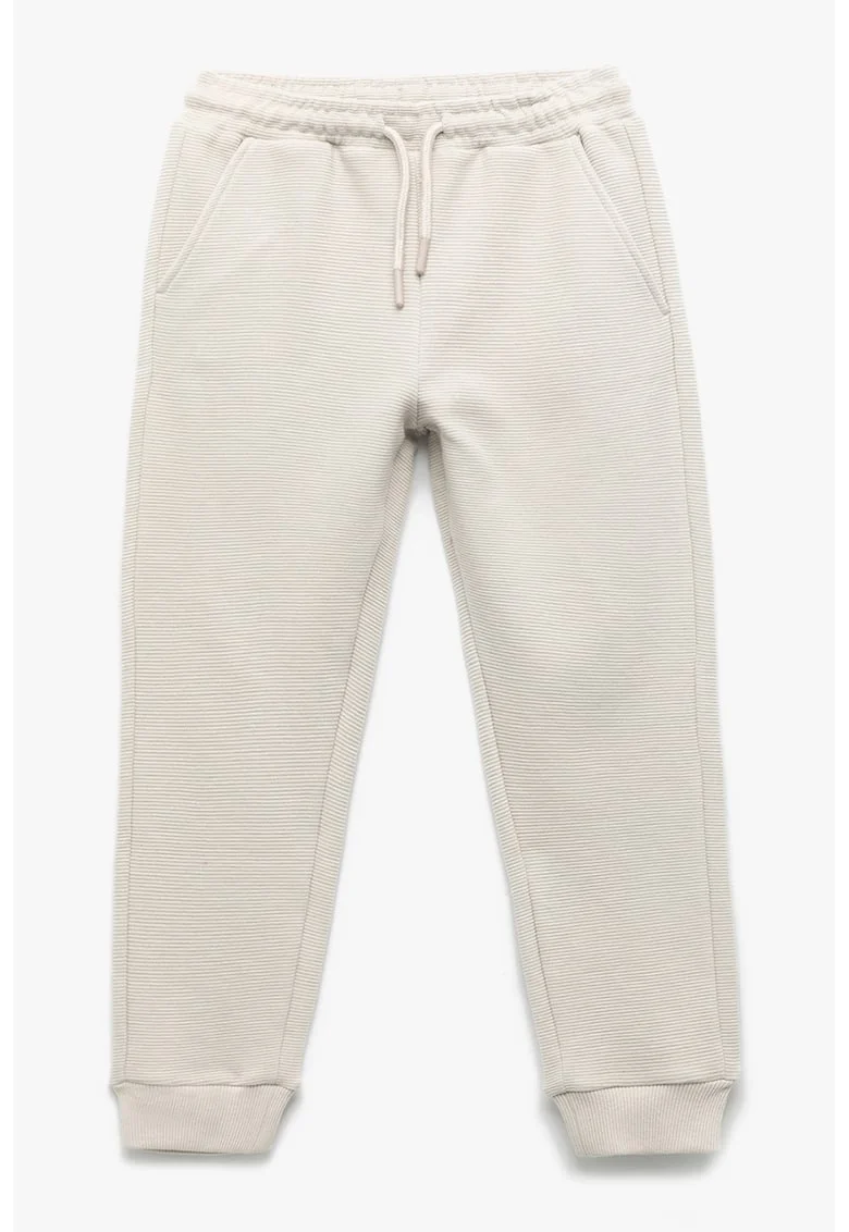 Pantaloni de trening striati din amestec de bumbac, Maro nisip