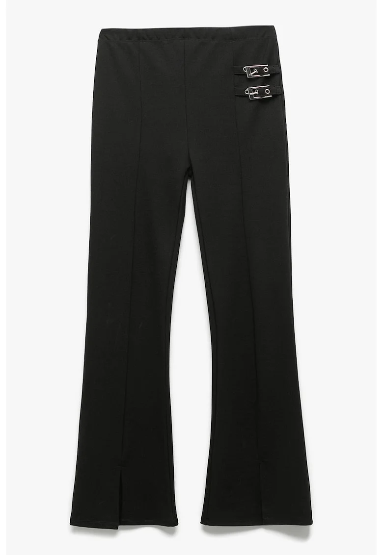 Pantaloni evazati cu catarame decorative, Negru