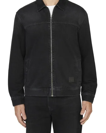 Jacheta de denim cu fermoar, Negru stins