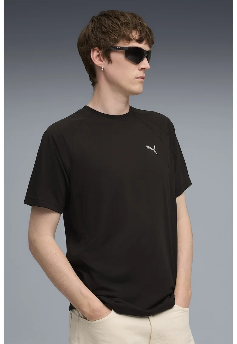 Tricou cu decolteu la baza gatului si logo Evostripe, Negru