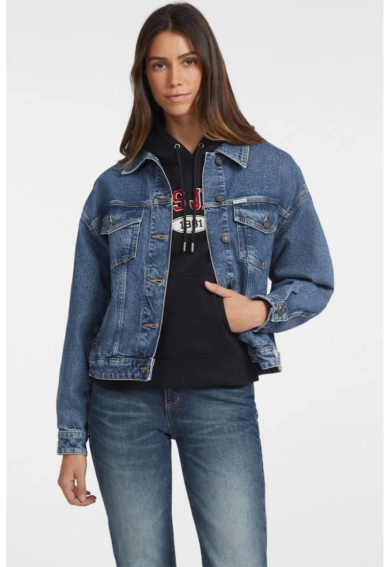 Jacheta supradimensionata din denim, Albastru pastel