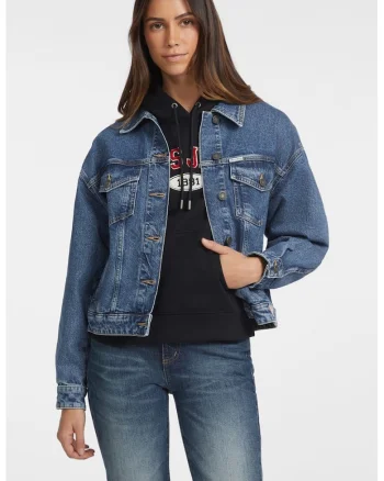 Jacheta supradimensionata din denim, Albastru pastel