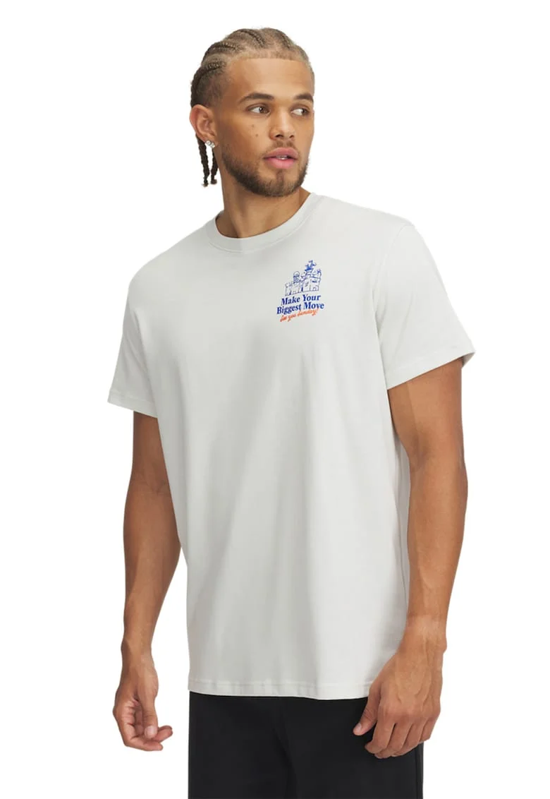 Tricou cu imprimeu text pe spate, pentru golf, Albastru pastel/Portocaliu pal/Alb murdar