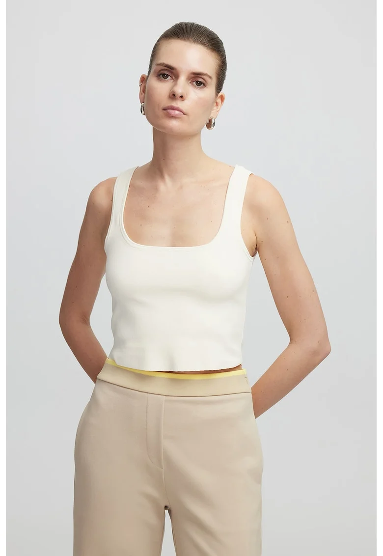 Top crop cu decolteu rotund, Alb